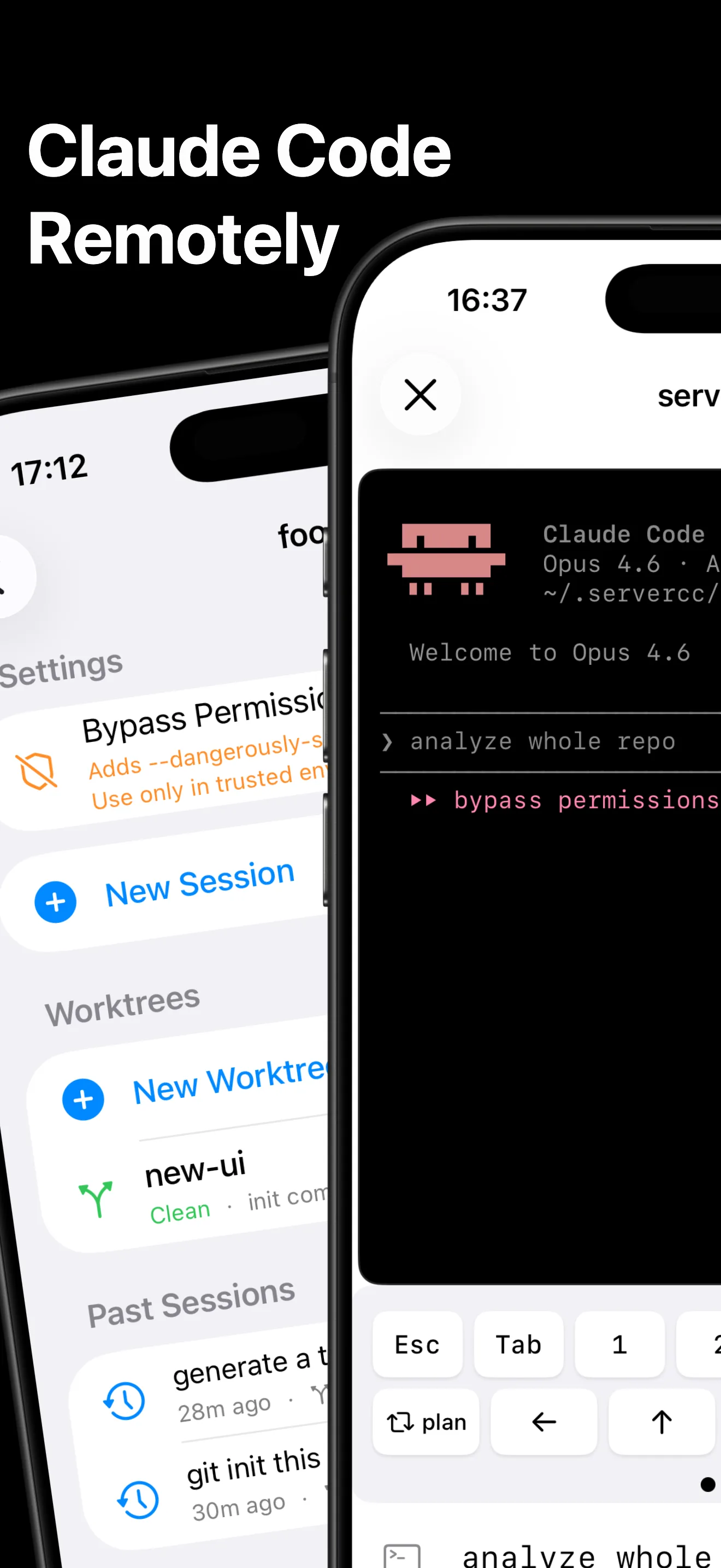 Claude Code running in a terminal on iPhone via ServerCC